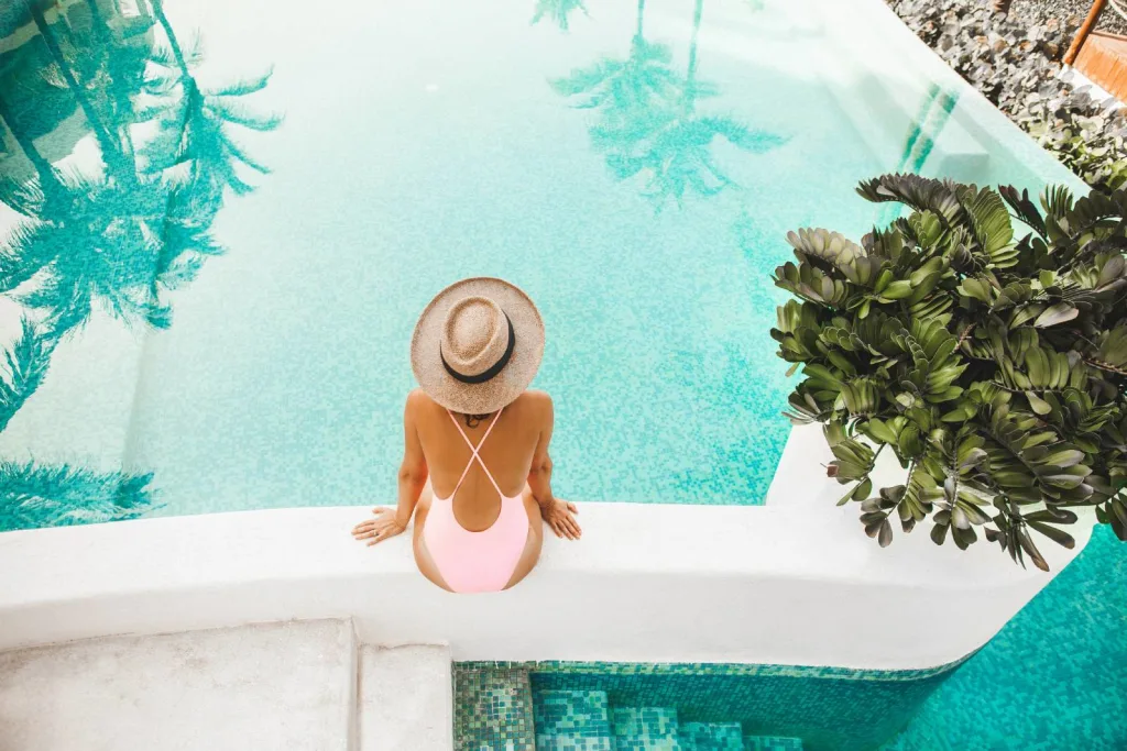 woman by the pool